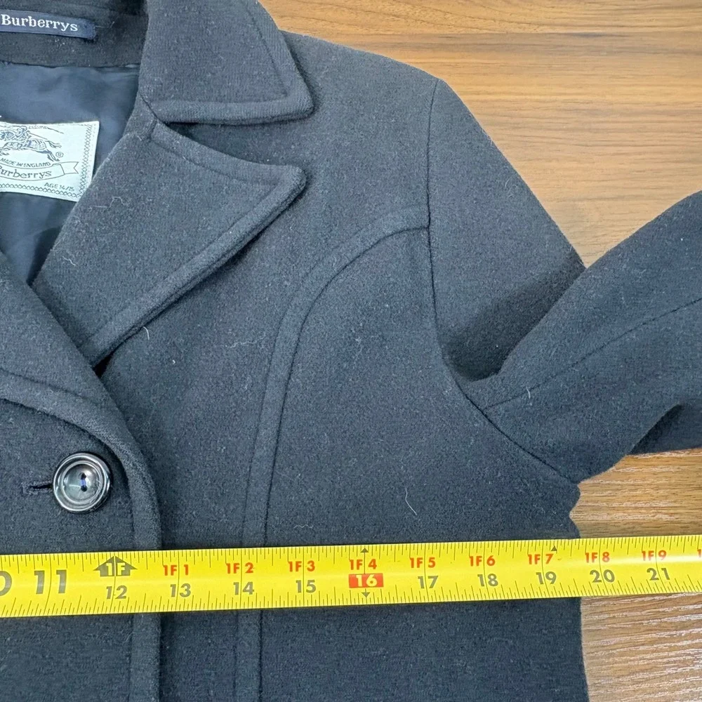 Burberrys Vintage Girls Wool Coat Navy Blue Made in England Age 14-15 Womens XS
